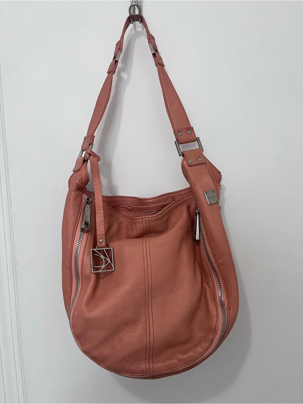 Kenneth Cole Leather Salmon Hobo Bag w/ Hidden Zip Pockets